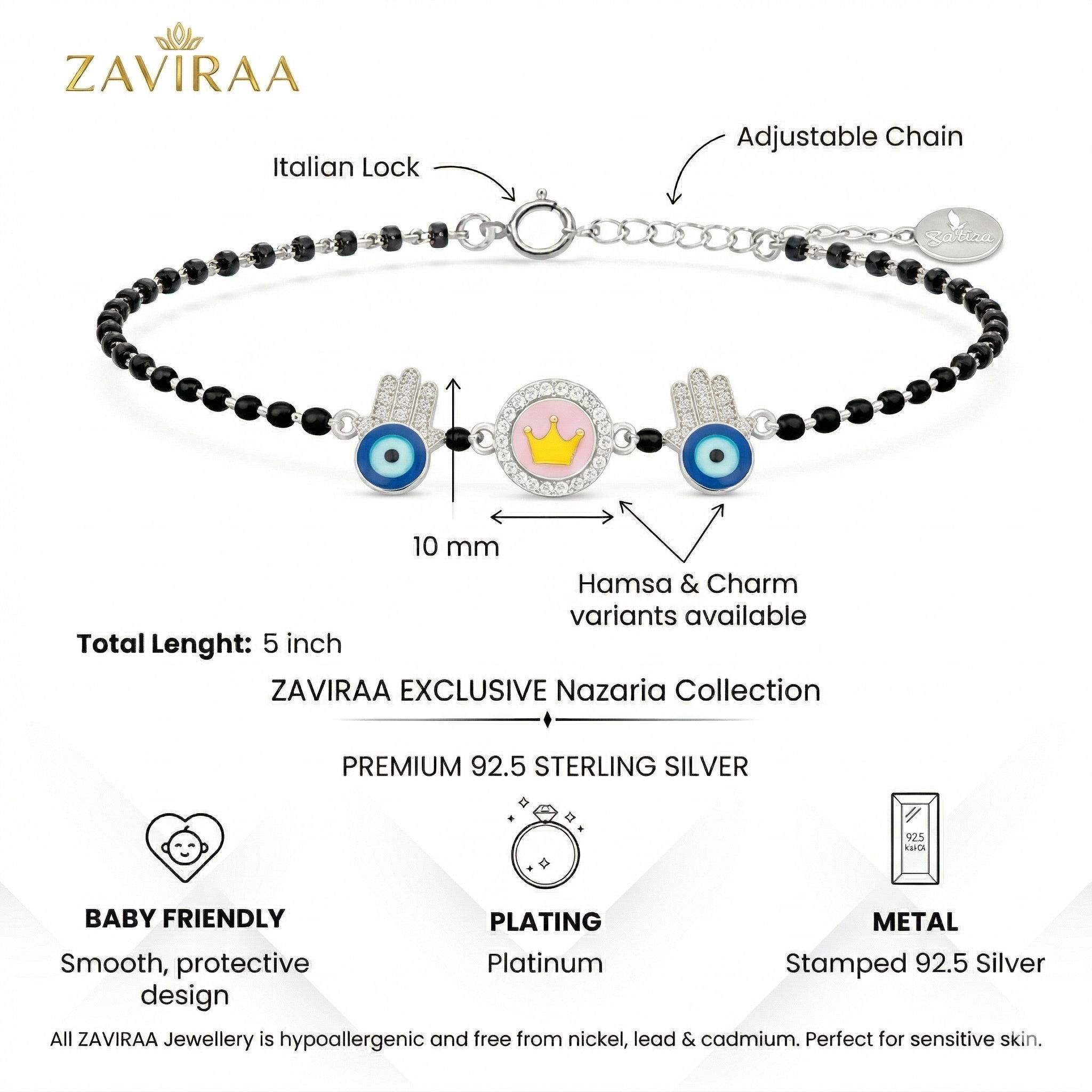 Kids Crown Evil Eye Nazariya Bracelet – 925 Silver