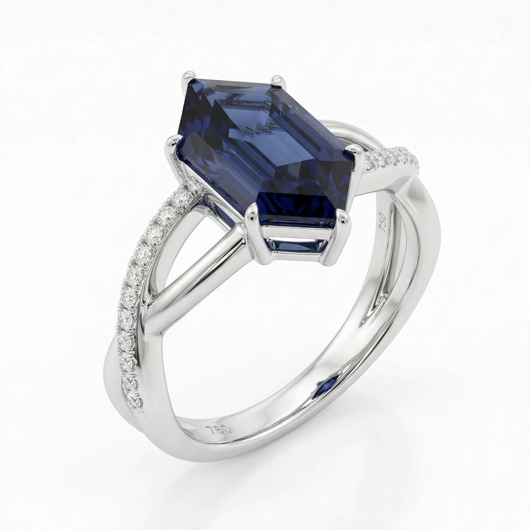 Zaviraa 2.00 CT Royal Dark Blue Dutch Marquise Moissanite Engagement Ring for Women – 925 Sterling Silver Finish Twisted Shank Pave Set Proposal Ring
