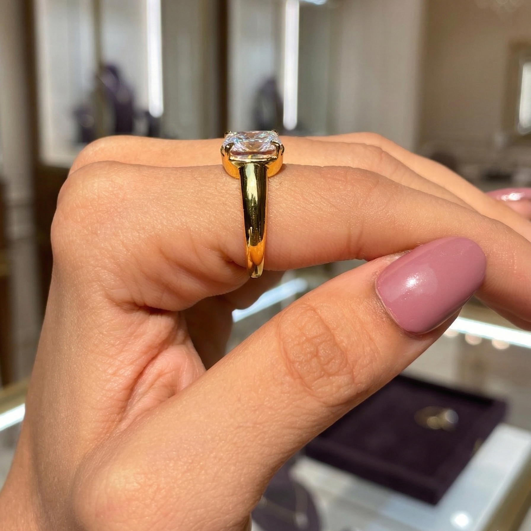 Zaviraa 2.50 CT Cushion Cut Moissanite Engagement Ring for Women – 925 Sterling Silver Yellow Gold Finish Vintage Georgian Style Thick Band Proposal Ring
