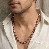 Zaviraa 925 Sterling Silver Rudraksha Mala (6MM Beads) | Natural Rudraksh Chain Necklace for Men & Women | Pure Chandi Spiritual Jewellery | Lightweight Daily Wear