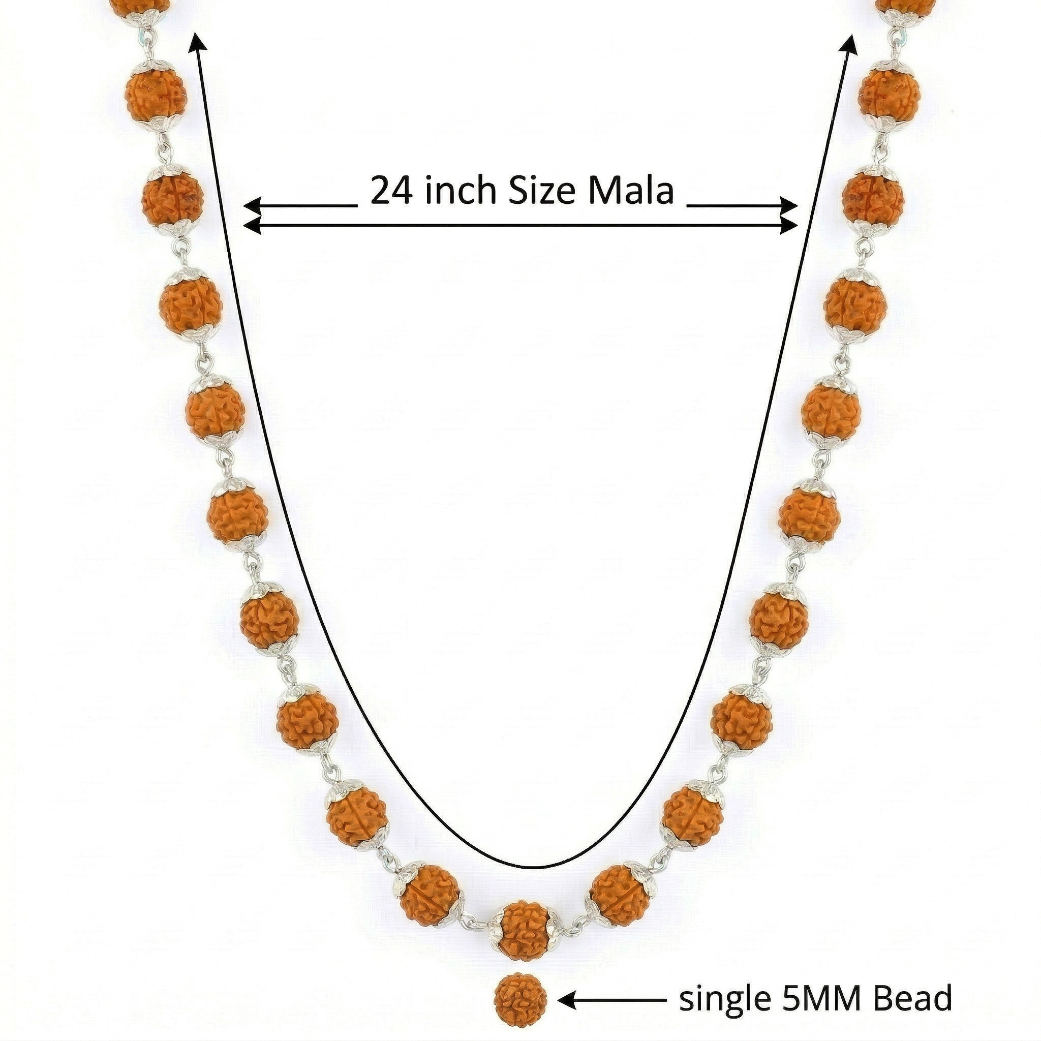 Zaviraa 925 Sterling Silver Rudraksha Mala (5MM Beads) | Ultra Minimal Natural Rudraksh Necklace for Men & Women | Pure Chandi Spiritual Jewellery | Everyday Wear