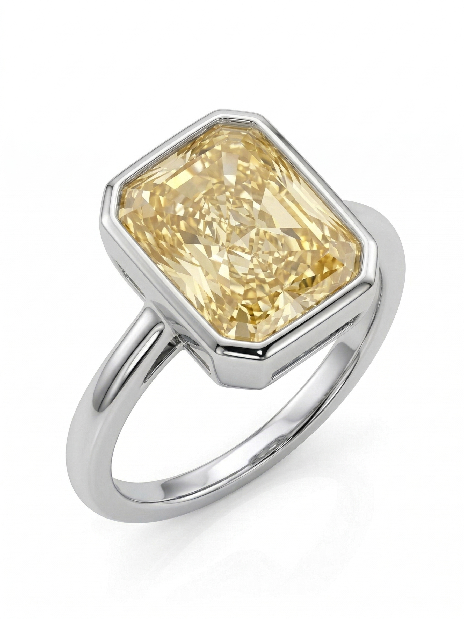 Zaviraa 3.00 CT Radiant Cut Yellow Moissanite Engagement Ring for Women – 925 Sterling Silver Bezel Set Solitaire Ring | Minimal Luxury Proposal Ring