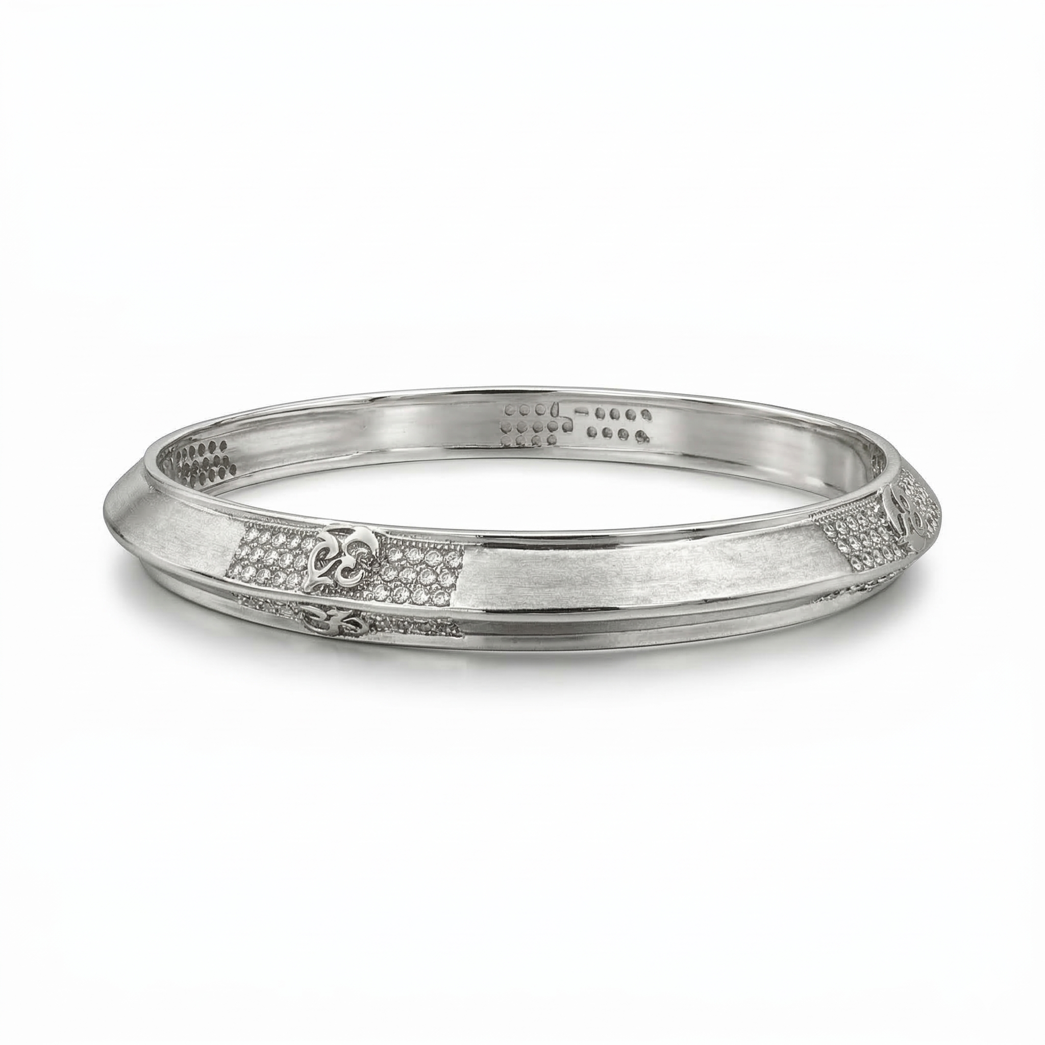 Men’s 925 Sterling Silver Om Kada with CZ Stones | Spiritual Designer Bracelet for Men