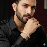 Men’s 925 Sterling Silver Geometric Engraved Kada | Striped Designer Bracelet for Men