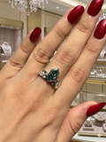 Zaviraa 2.00 CT Blue Green Dutch Marquise Moissanite Engagement Ring for Women – 925 Sterling Silver Bezel Set Starburst Thick Band | Unique Statement Proposal Ring