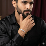 925 Sterling Silver CZ Jaguar Kada for Men | Two Tone Designer Bracelet
