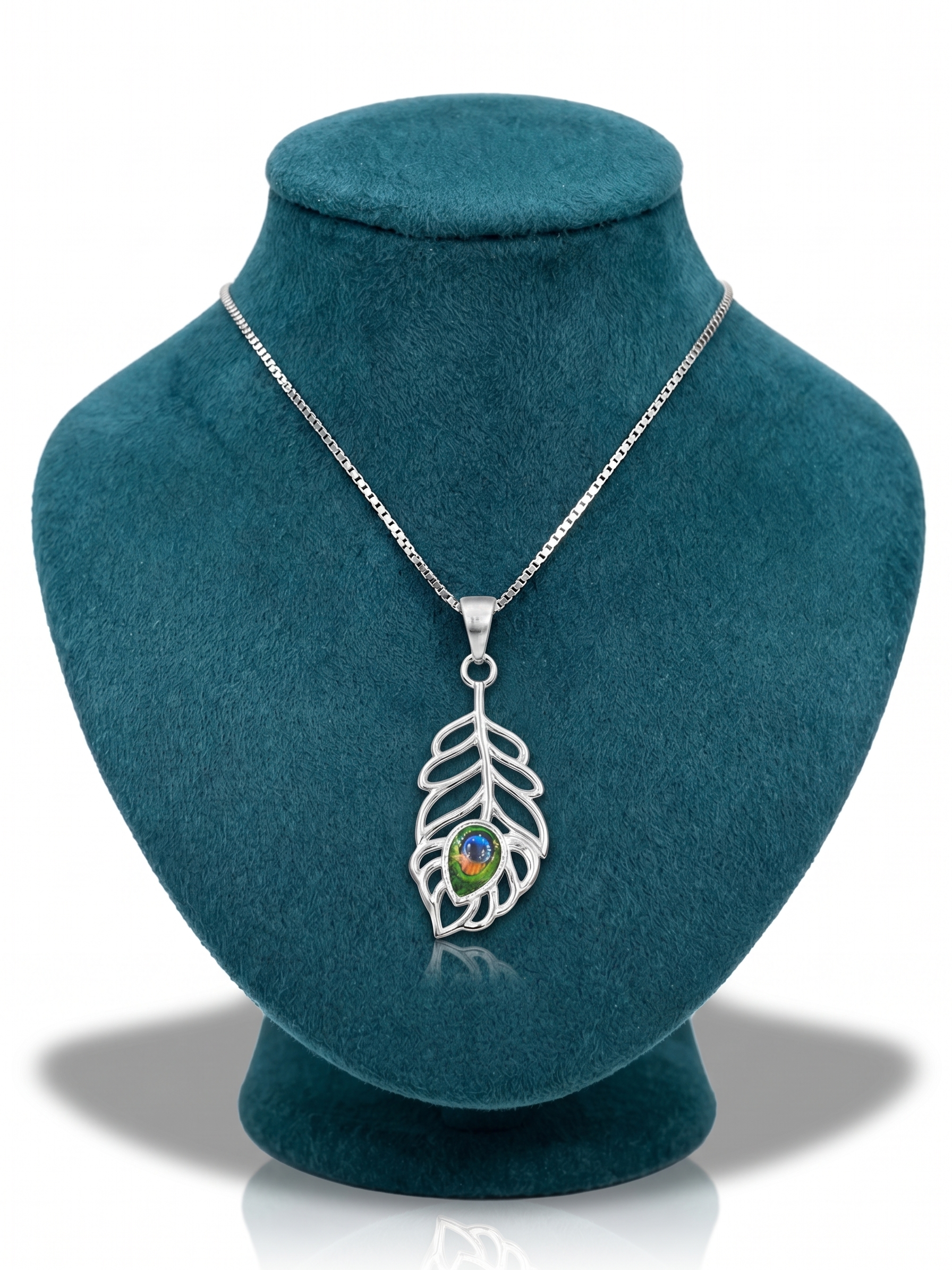 Zaviraa 925 Sterling Silver Cutout Mor Pankh Pendant with Enamel Detail & Box Chain