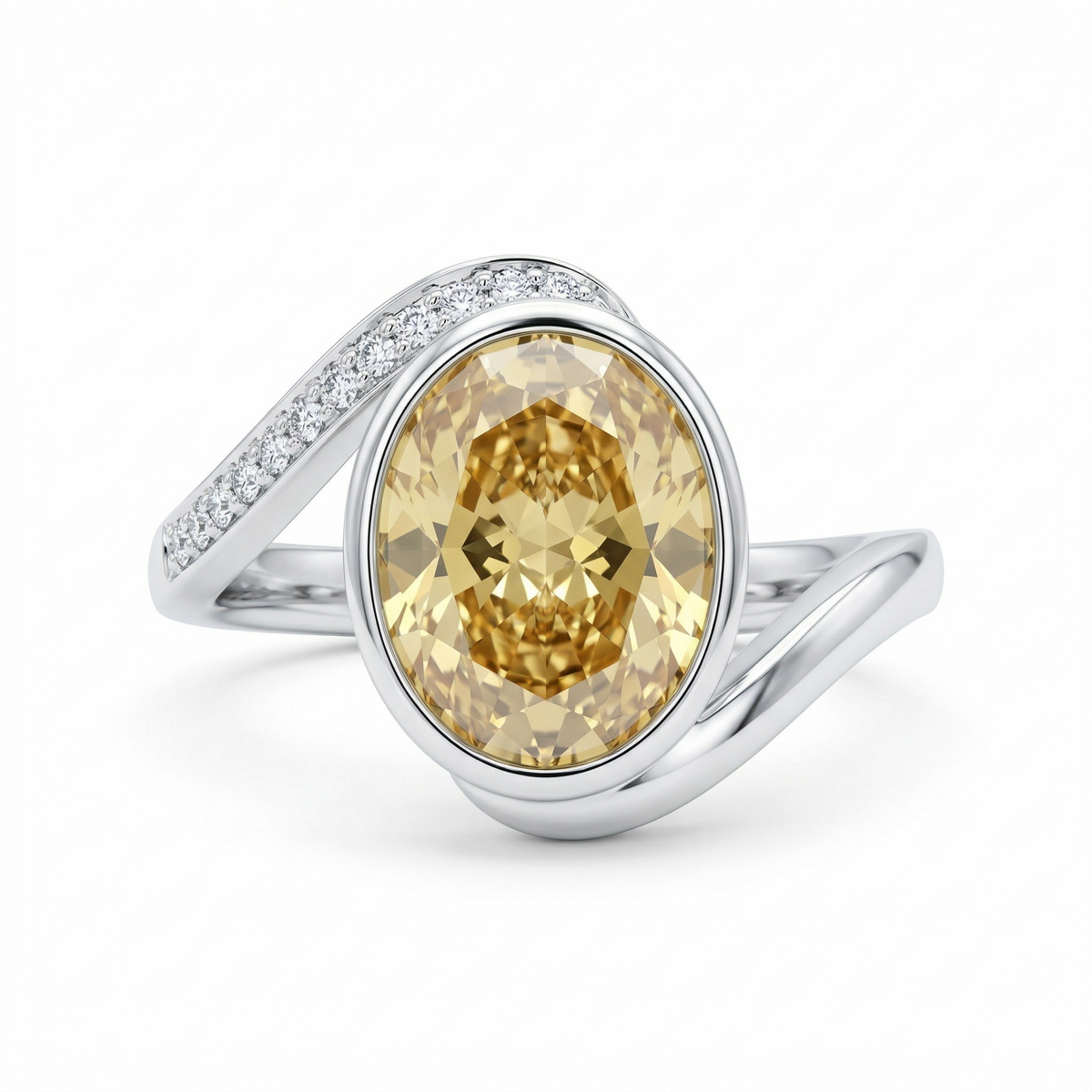Zaviraa 3.00 CT Canary Yellow Oval Moissanite Engagement Ring for Women – 925 Sterling Silver Bezel Set Statement Ring | Elegant Anniversary Ring