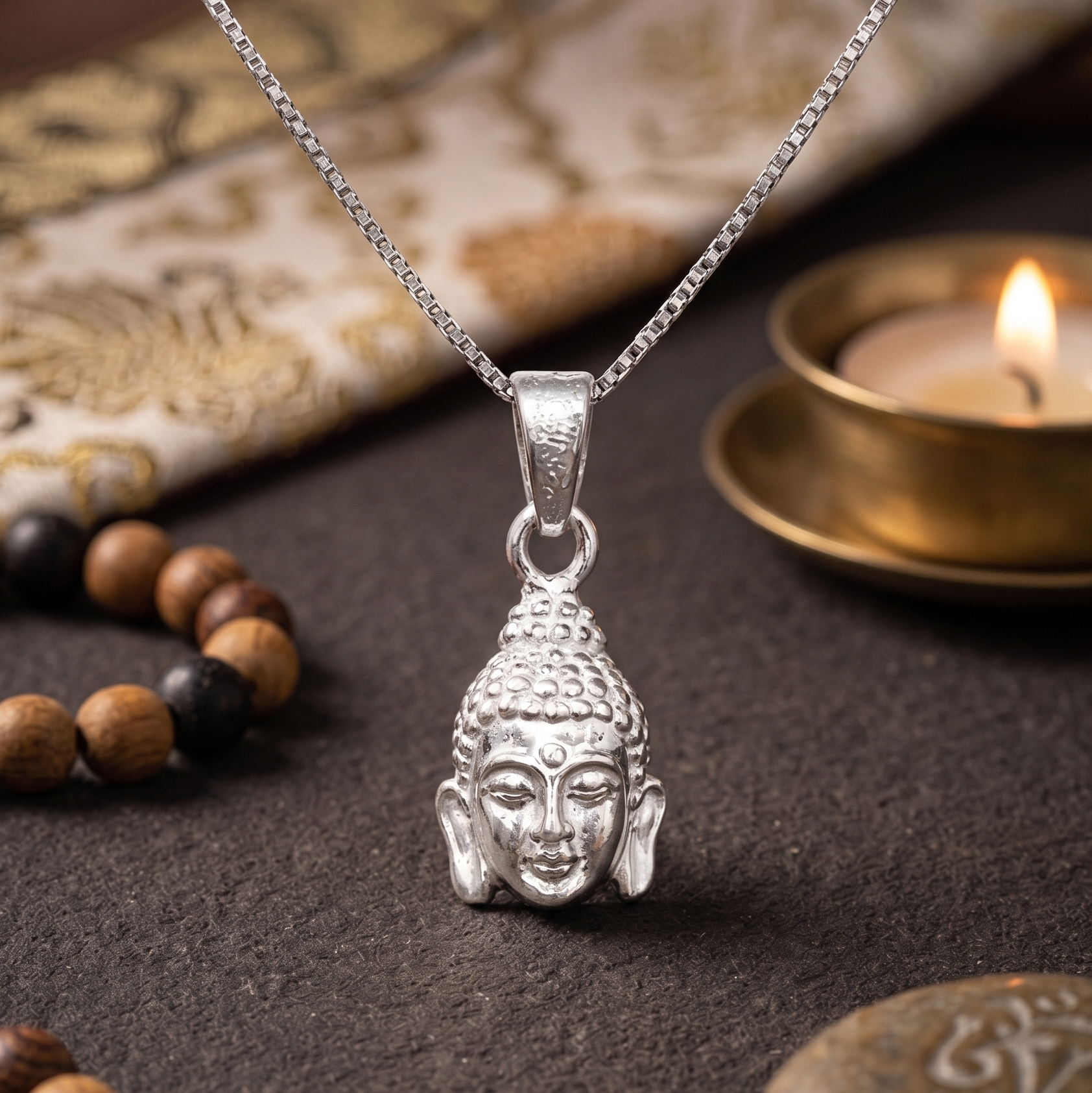 Zaviraa 925 Sterling Silver Serene Lord Buddha Pendant with Adjustable Box Chain