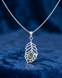 Zaviraa 925 Sterling Silver Cutout Mor Pankh Pendant with Enamel Detail & Box Chain