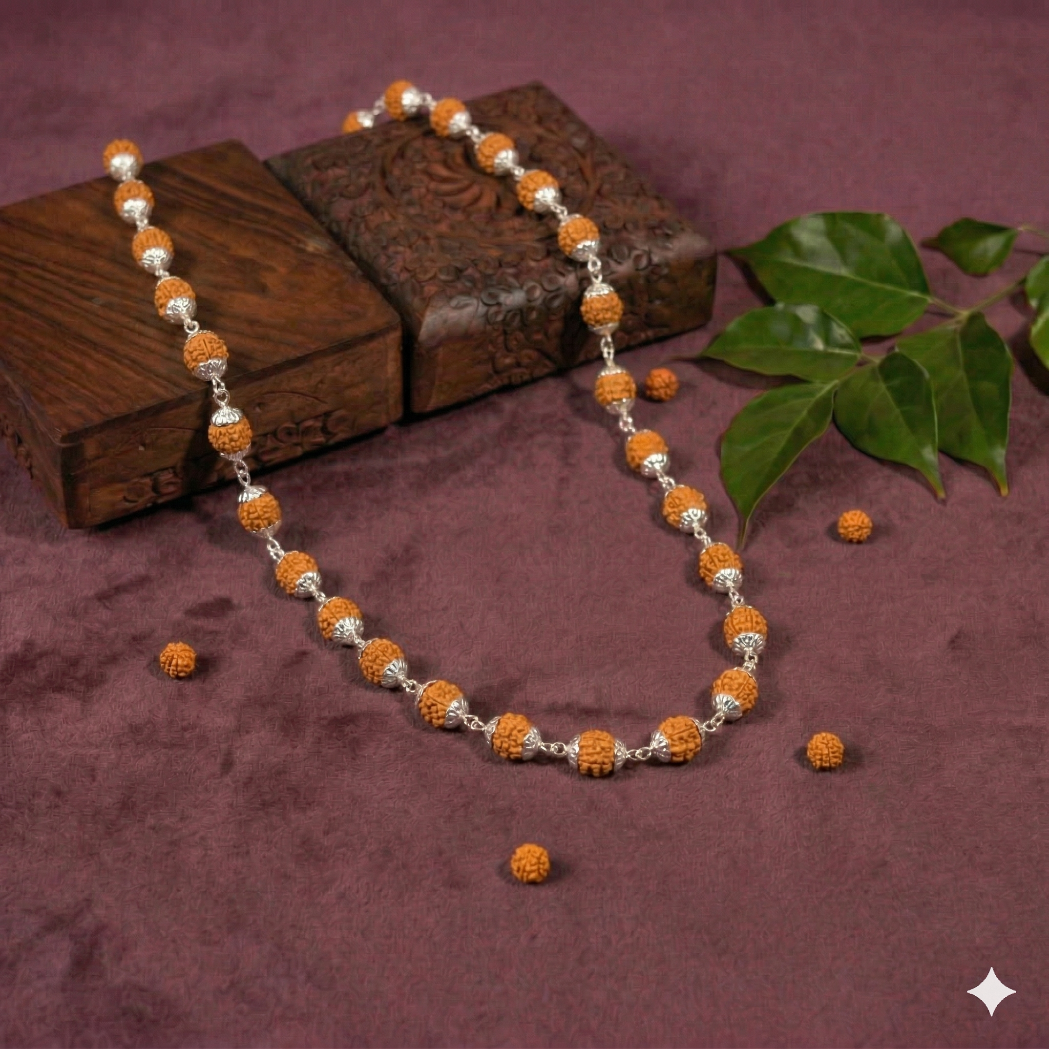 Zaviraa 925 Sterling Silver Rudraksha Mala (5MM Beads) | Ultra Minimal Natural Rudraksh Necklace for Men & Women | Pure Chandi Spiritual Jewellery | Everyday Wear