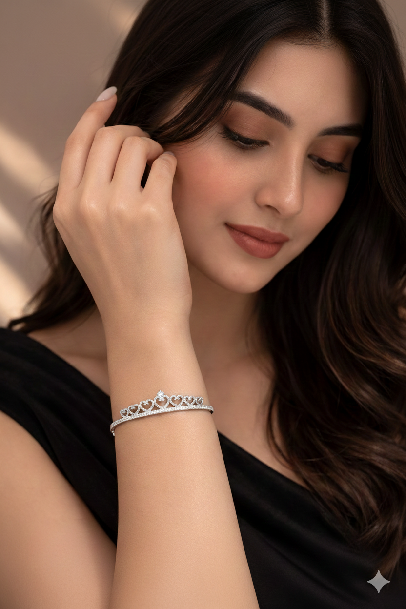 Sterling Silver Open Heart Designer Bracelet Kada for Women