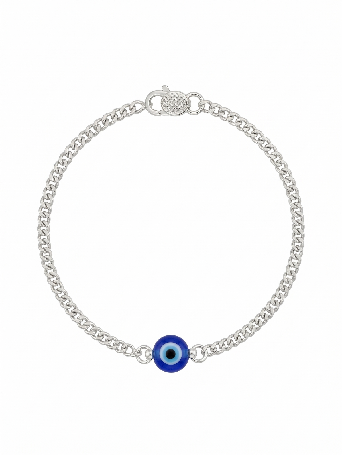 Zaviraa 925 Sterling Silver Evil Eye Bracelet for Babies | Blue Nazar Bead Chain Bracelet for Boys & Girls | Pure Chandi Baby Bracelet | Protective Kids Jewellery (1 Pc)