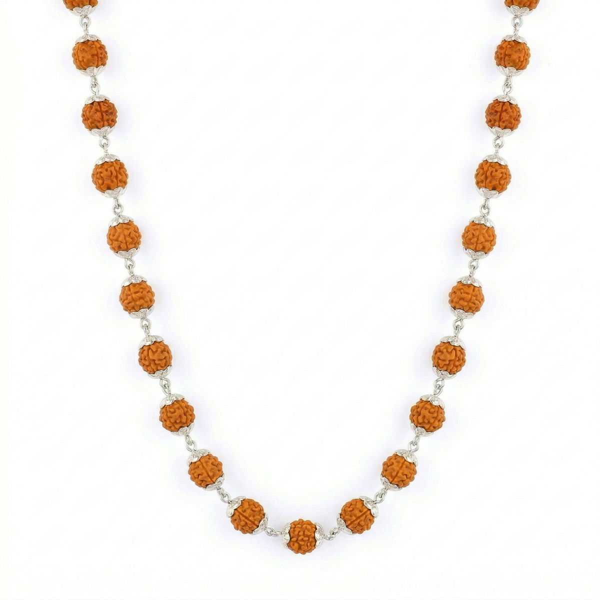 Zaviraa 925 Sterling Silver Rudraksha Mala (5MM Beads) | Ultra Minimal Natural Rudraksh Necklace for Men & Women | Pure Chandi Spiritual Jewellery | Everyday Wear
