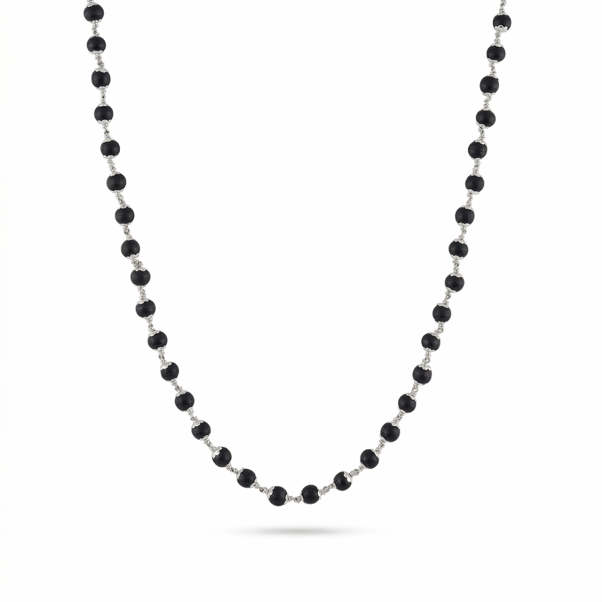 Zaviraa 925 Sterling Silver Karungali Mala (6–7MM) | Natural Ebony Wood Beads Mala for Men & Women | Dual Silver Wire Design Cap | Pure Chandi Spiritual Necklace