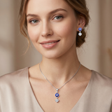 Zaviraa 925 Sterling Silver Evil Eye & Solitaire Jewelry Set with Pendant & Earrings