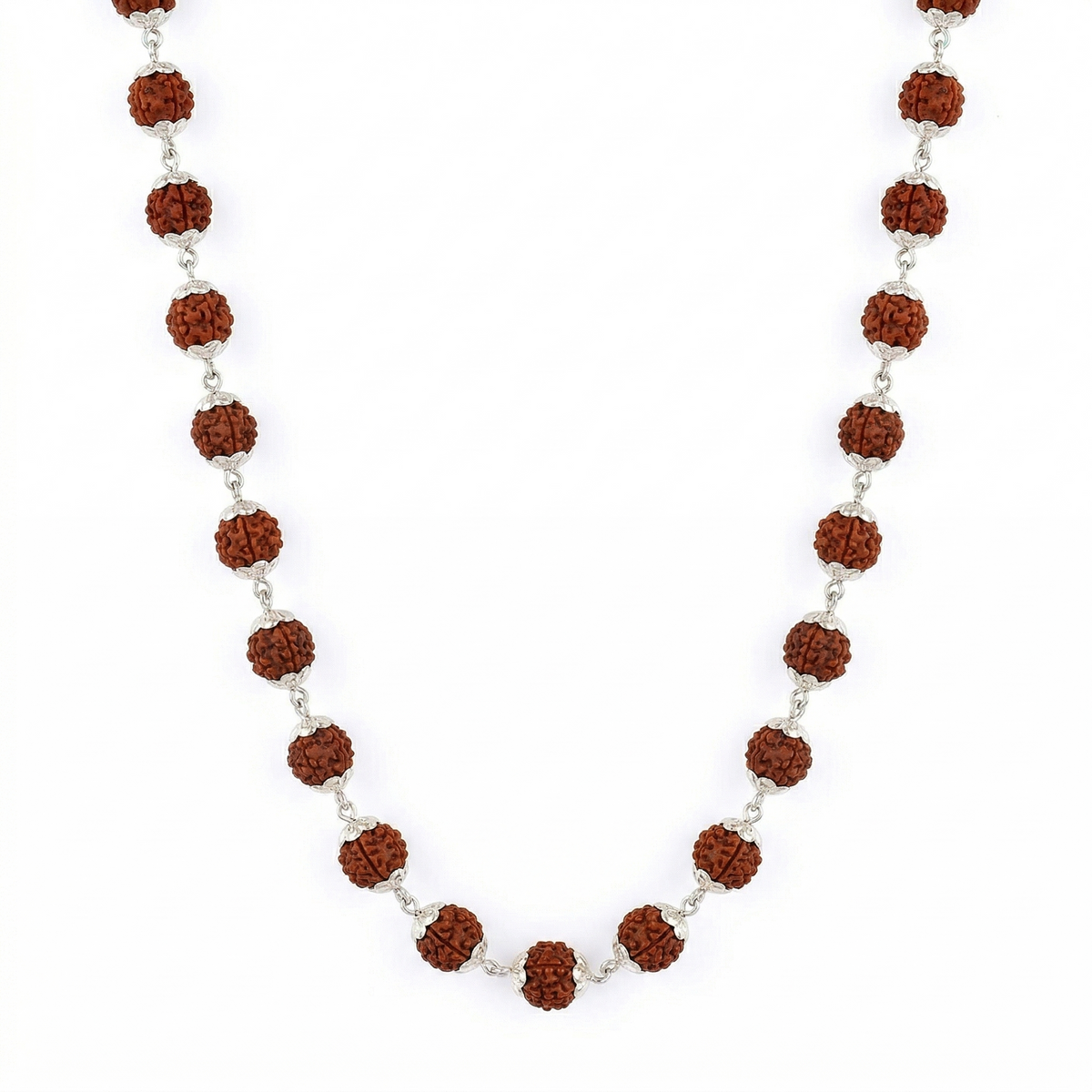 Zaviraa 925 Sterling Silver Rudraksha Mala (6MM Beads) | Natural Rudraksh Chain Necklace for Men & Women | Pure Chandi Spiritual Jewellery | Lightweight Daily Wear