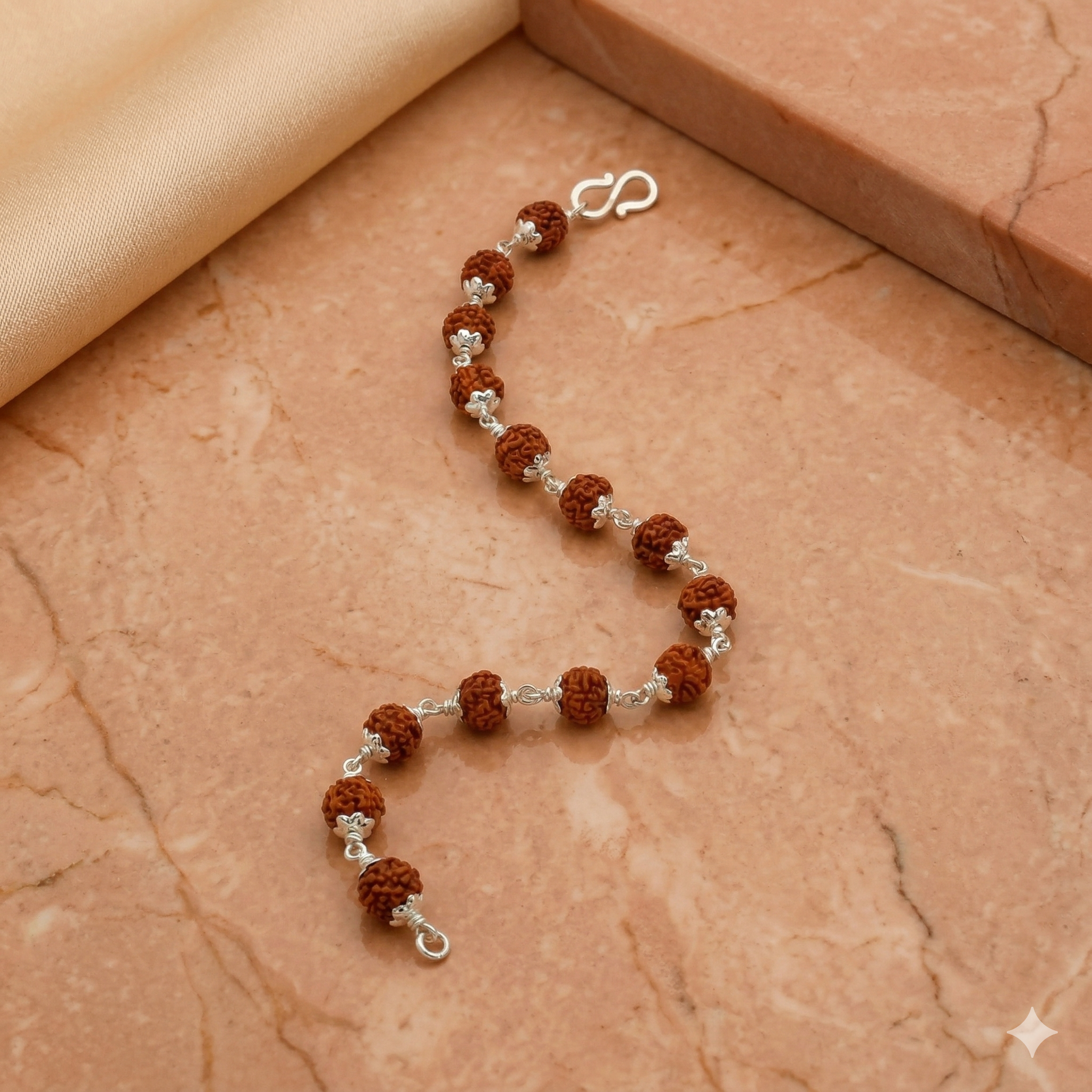Zaviraa 925 Sterling Silver Rudraksha Bracelet for Men & Boys | 6.5MM Natural Rudraksh Beads | Pure Chandi Spiritual Daily Wear Jewellery