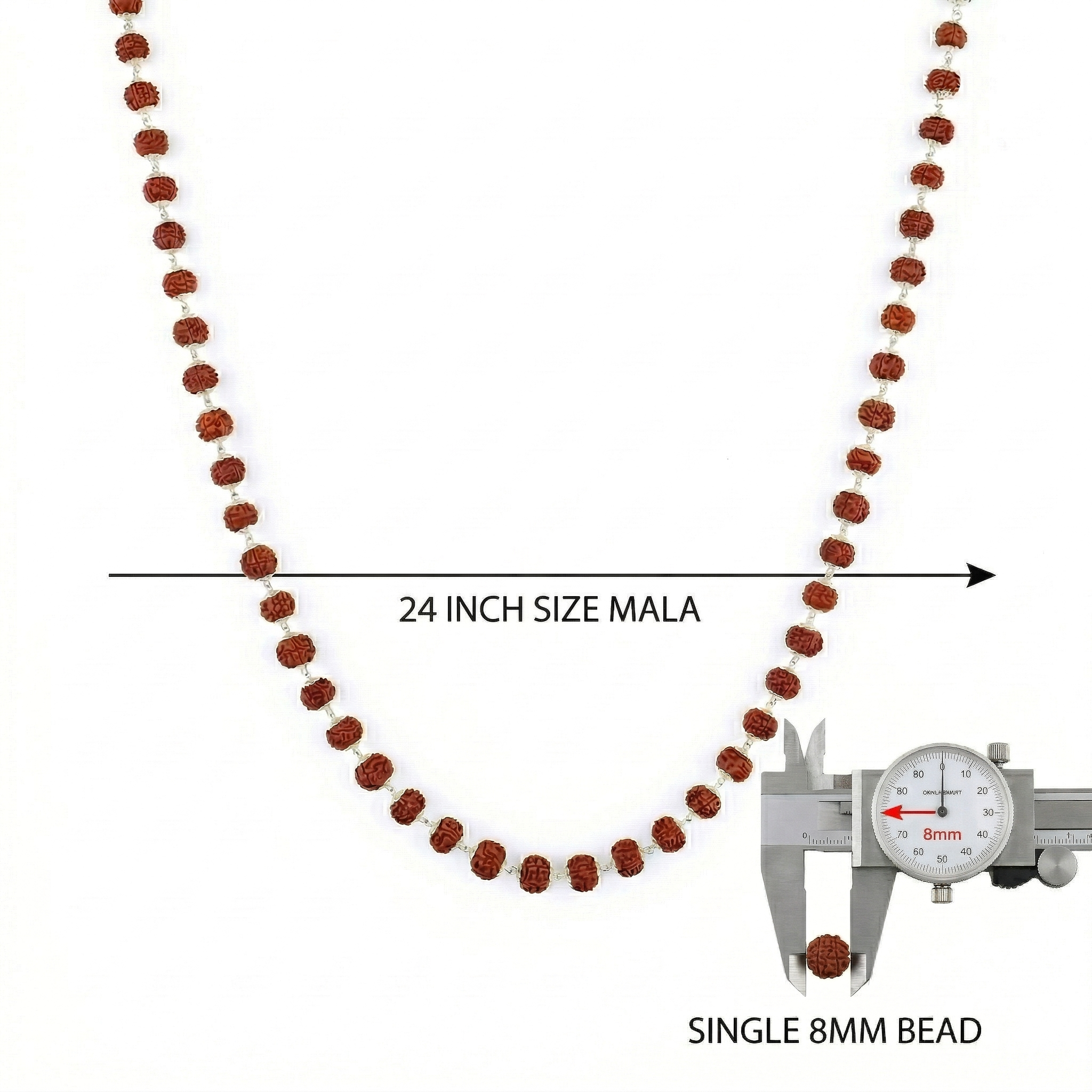Zaviraa 925 Sterling Silver Rudraksha Mala (8MM Beads) | Natural Rudraksh Chain Mala for Men & Women | Pure Chandi Spiritual Necklace | Daily Wear & Meditation Jewellery