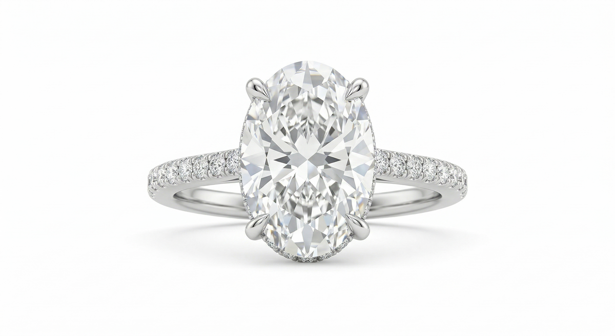 Zaviraa Colorless Oval Hybrid Cut Moissanite Engagement Ring for Women – 925 Sterling Silver Solitaire Ring with Pave Band | Elegant Proposal Ring