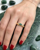 Zaviraa 925 Sterling Silver Gold Plated Green Moissanite Dome Ring for Women – East West Oval Emerald Look Statement Ring | Minimal Luxury Band
