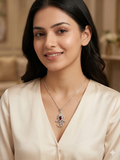 Zaviraa 925 Sterling Silver Om & Krishna Flute Pendant with Red Stone & Box Chain