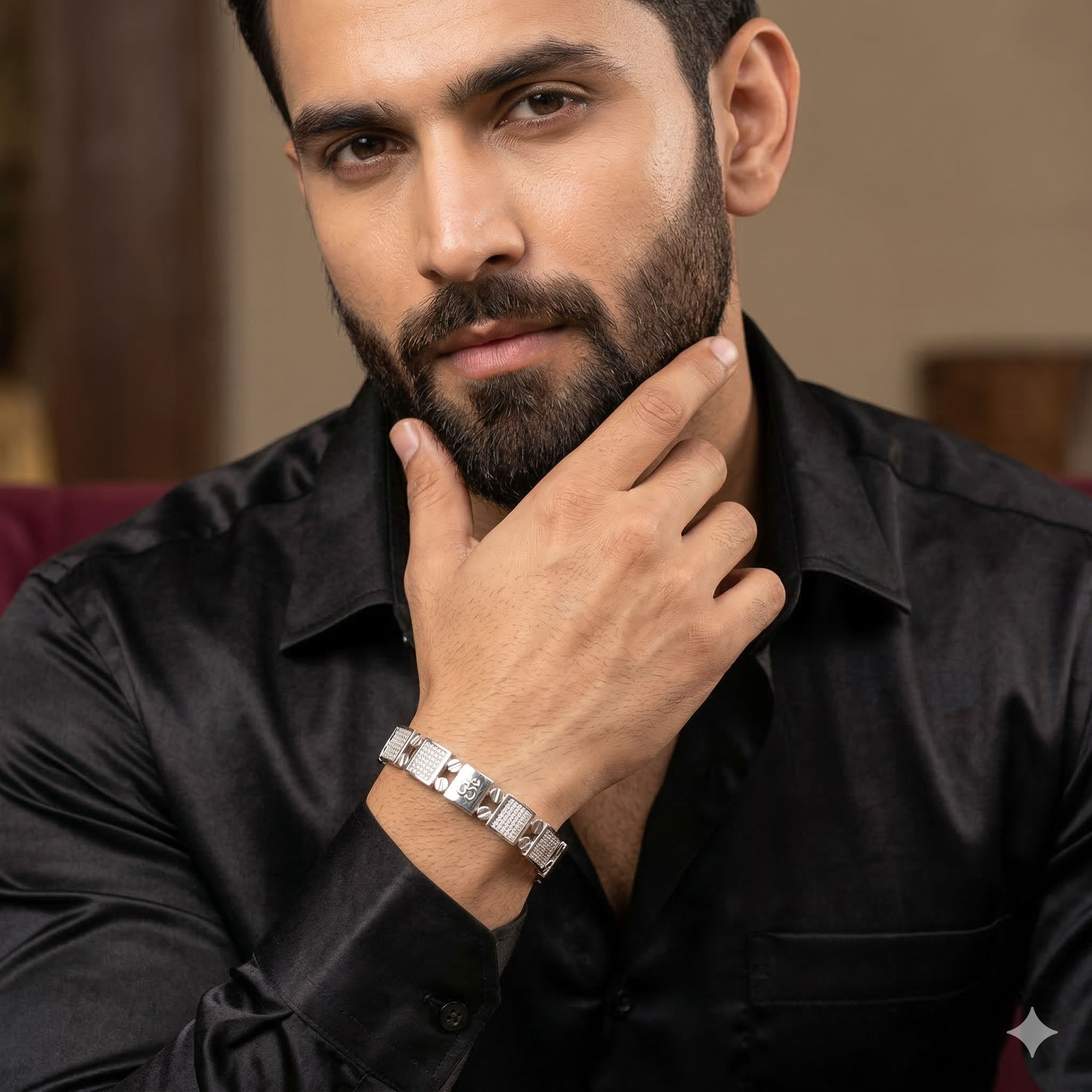 925 Sterling Silver Om CZ Designer Kada for Men | Spiritual Silver Bracelet