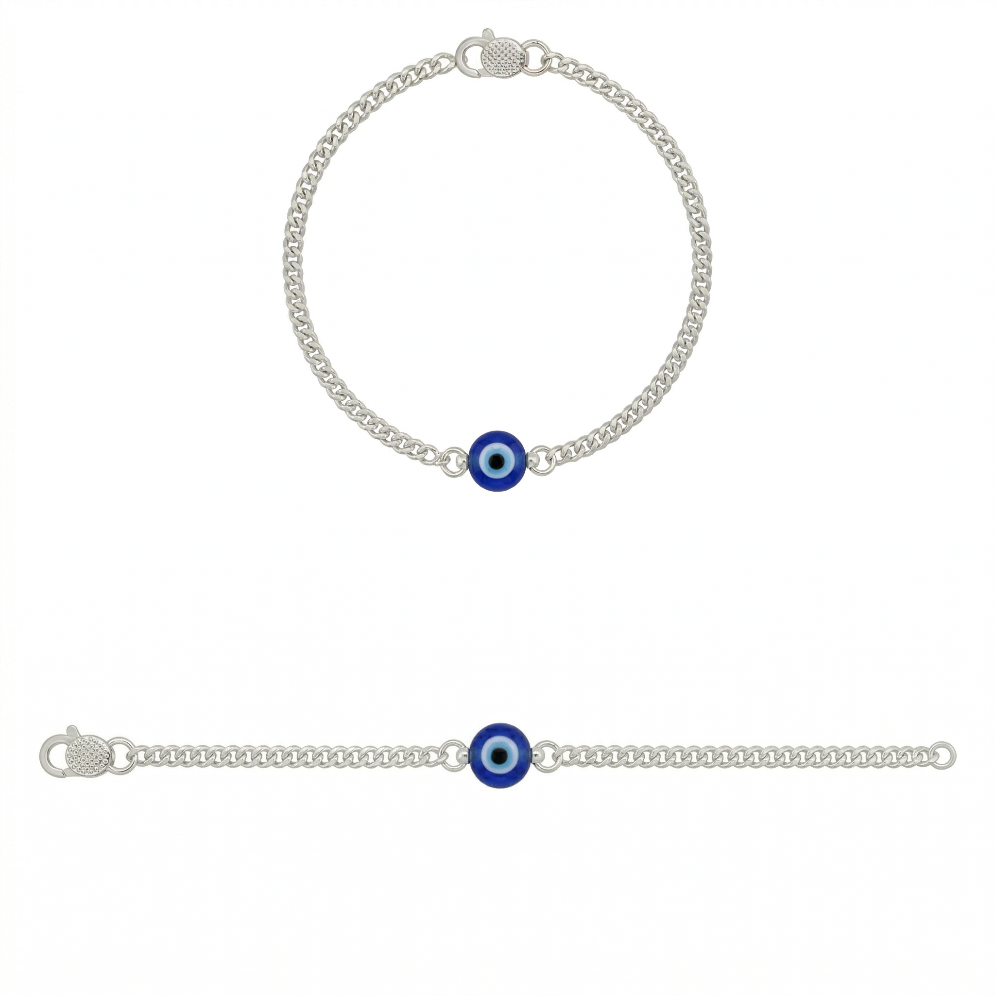 Zaviraa 925 Sterling Silver Evil Eye Bracelet for Babies | Blue Nazar Bead Chain Bracelet for Boys & Girls | Pure Chandi Baby Bracelet | Protective Kids Jewellery (1 Pc)