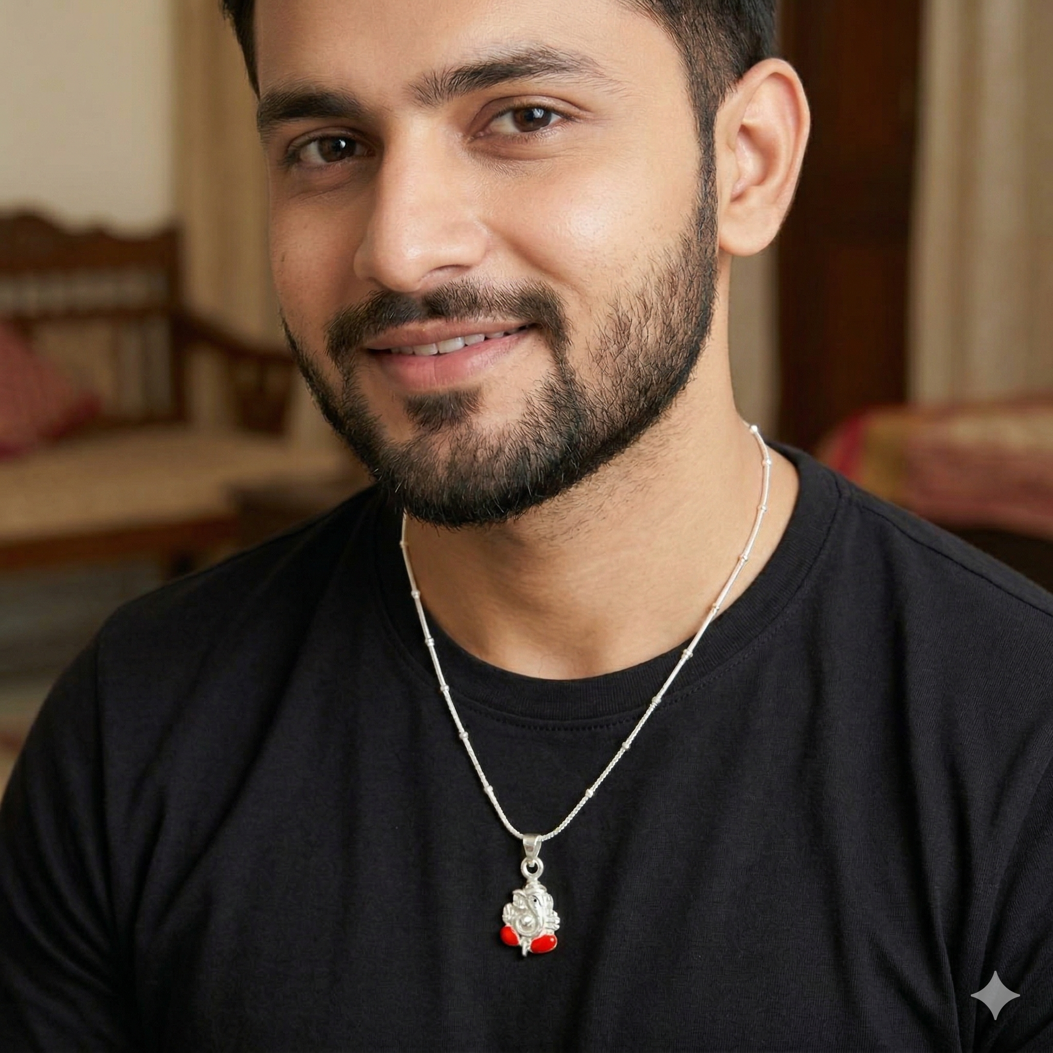 925 Sterling Silver Ganesha Pendant Chain for Men & Women | Ganpati Pendant with Red Enamel