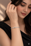 Sterling Silver Minimal Heart CZ Bracelet Kada for Women