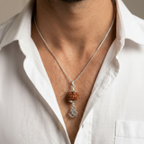 Zaviraa 925 Sterling Silver Rudraksha Om Pendant (8.5MM) | Natural Rudraksh with Dual Silver Caps & ॐ Charm | Pure Chandi Spiritual Jewellery | Pendant & Chain Options