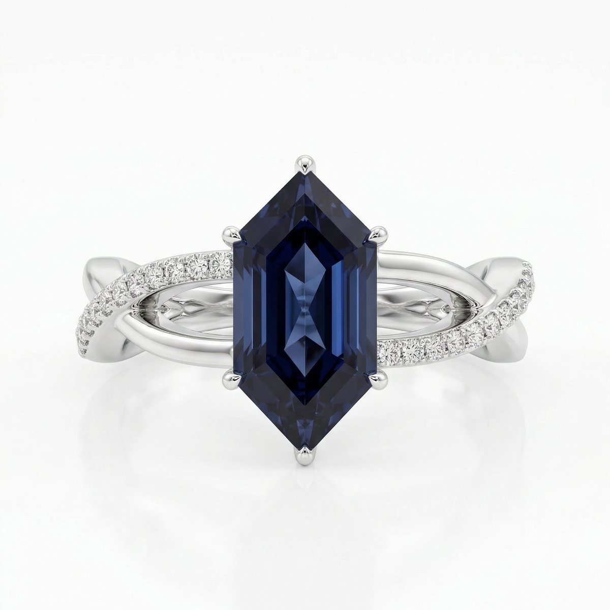 Zaviraa 2.00 CT Royal Dark Blue Dutch Marquise Moissanite Engagement Ring for Women – 925 Sterling Silver Finish Twisted Shank Pave Set Proposal Ring