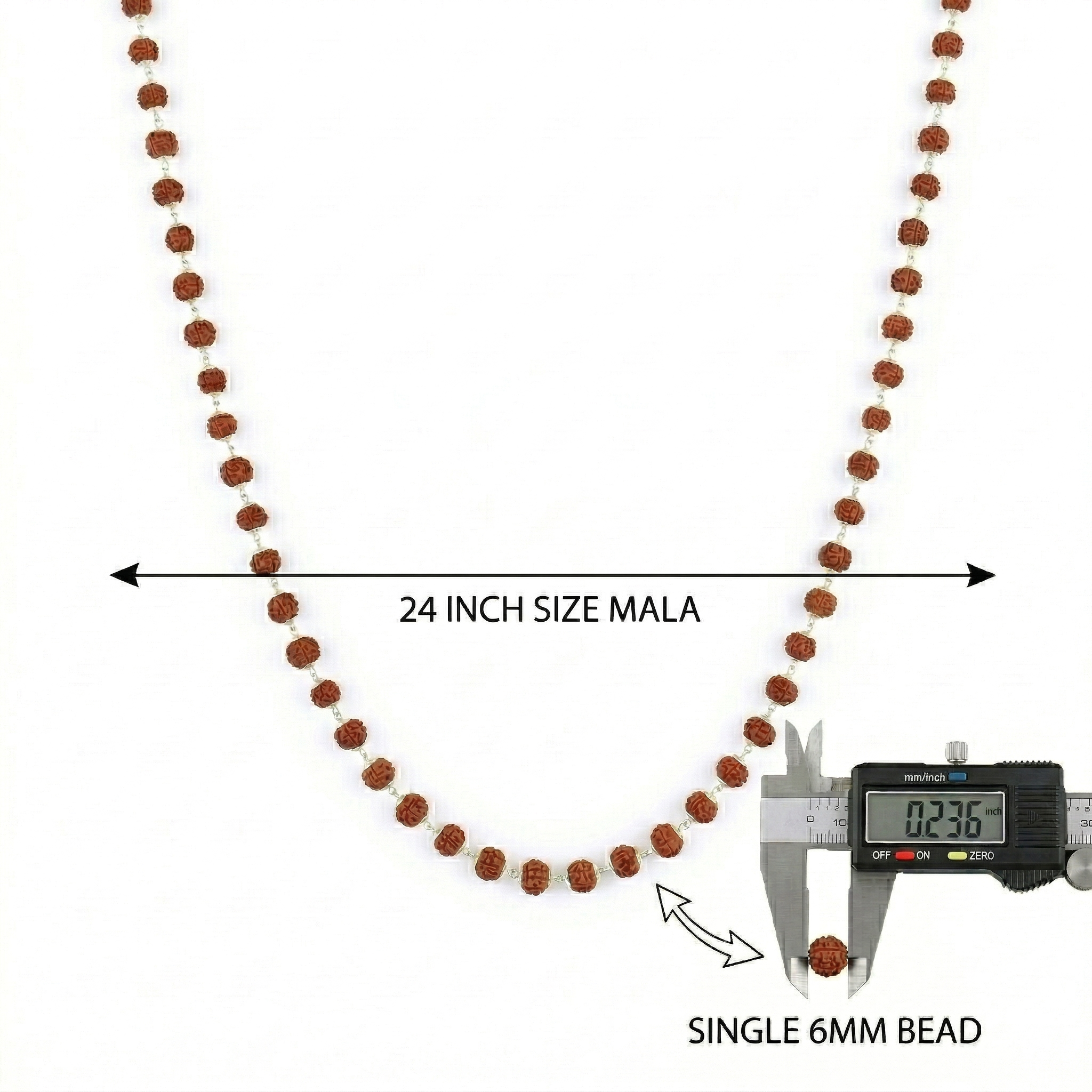 Zaviraa 925 Sterling Silver Rudraksha Mala (6MM Beads) | Natural Rudraksh Chain Necklace for Men & Women | Pure Chandi Spiritual Jewellery | Lightweight Daily Wear