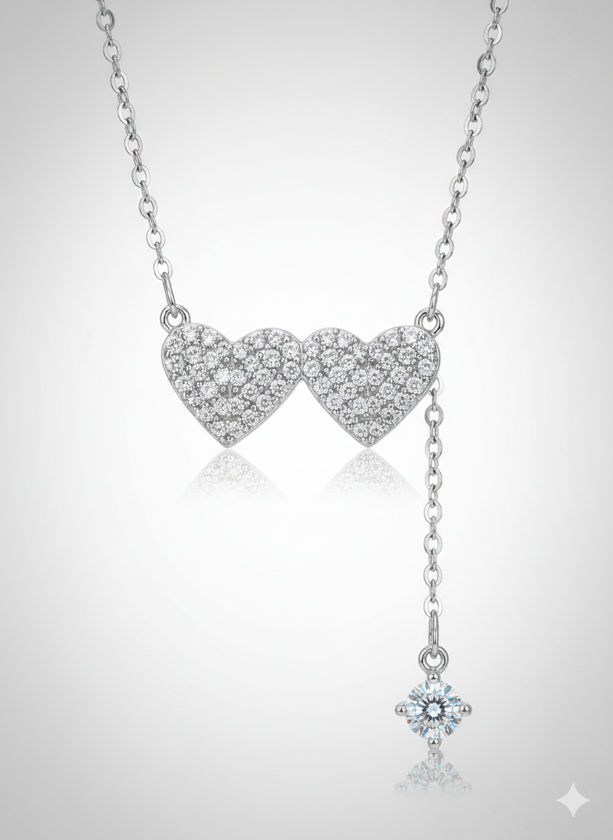 Zaviraa Dual Heart Diamond Lariat Necklace | Elegant Drop Chain Jewellery