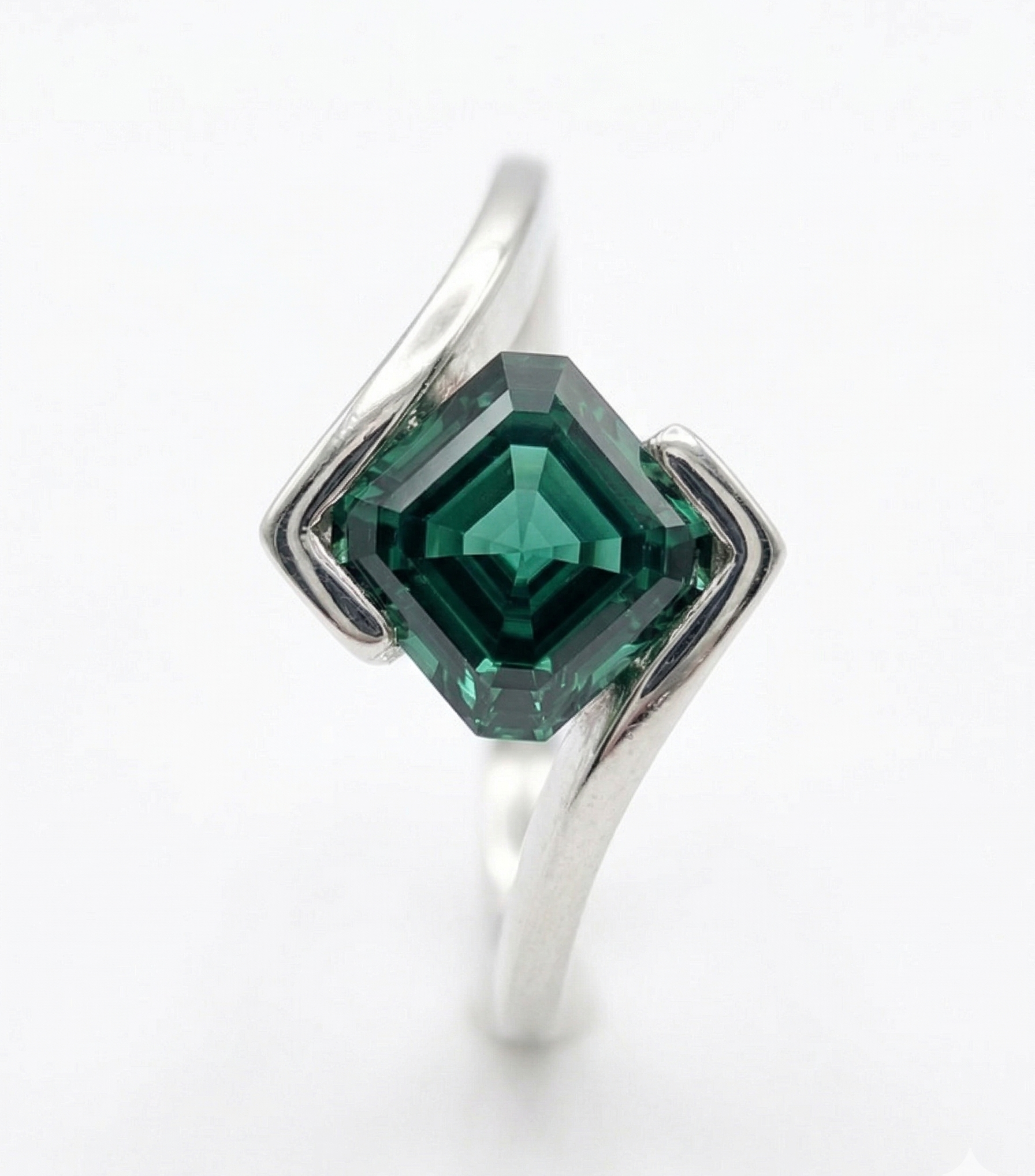 Zaviraa 3.00 CT Asscher Cut Dark Green Moissanite Engagement Ring for Women – 925 Sterling Silver Bezel Set Bypass Shank Ring | Unique Statement Ring