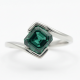 Zaviraa 3.00 CT Asscher Cut Dark Green Moissanite Engagement Ring for Women – 925 Sterling Silver Bezel Set Bypass Shank Ring | Unique Statement Ring