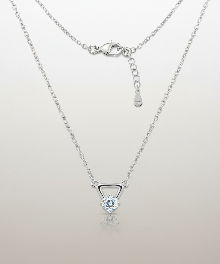 925 Sterling Silver Triangle Solitaire Pendant Necklace with Chain for Women