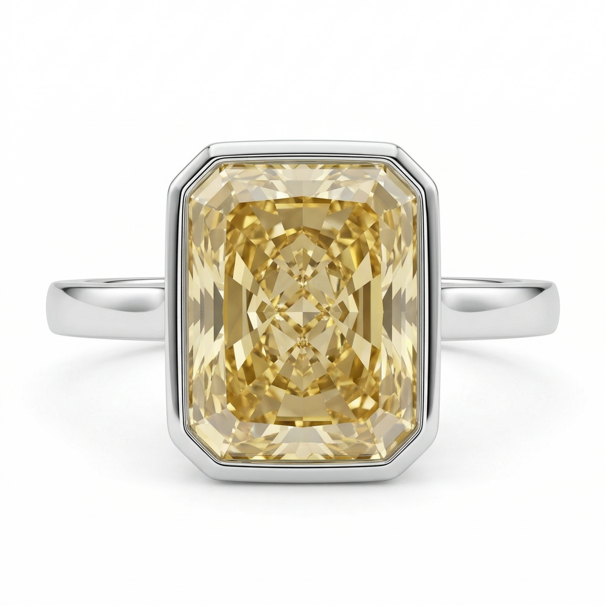 Zaviraa 3.00 CT Radiant Cut Yellow Moissanite Engagement Ring for Women – 925 Sterling Silver Bezel Set Solitaire Ring | Minimal Luxury Proposal Ring