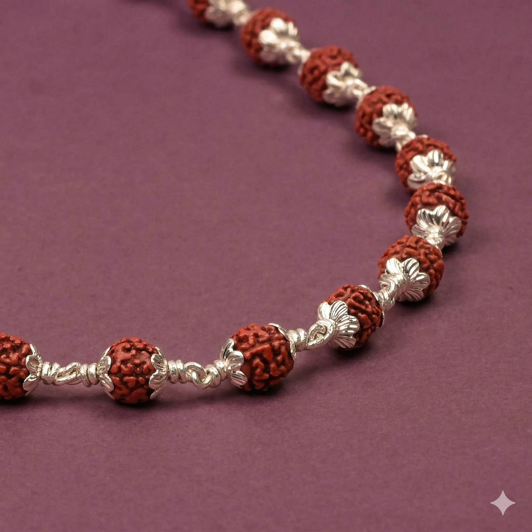 Zaviraa 925 Sterling Silver Rudraksha Mala (8MM Beads) | Natural Rudraksh Chain Mala for Men & Women | Pure Chandi Spiritual Necklace | Daily Wear & Meditation Jewellery