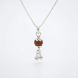Zaviraa 925 Sterling Silver Rudraksha Pendant (6MM) with Dual Ghughri | Natural Rudraksh with Silver Caps | Pure Chandi Spiritual Jewellery | Pendant & Chain Options
