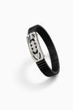 Geometric Square Design Stretchable Black Band | 925 Sterling Silver Men’s Bracelet | Zaviraa
