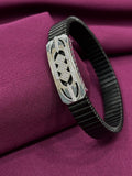 Geometric Square Design Stretchable Black Band | 925 Sterling Silver Men’s Bracelet | Zaviraa