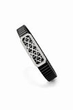 Premium Black Elastic Wrist Bracelet for Men | Stretchable Band with Geometrical Pattern | 925 Sterling Silver