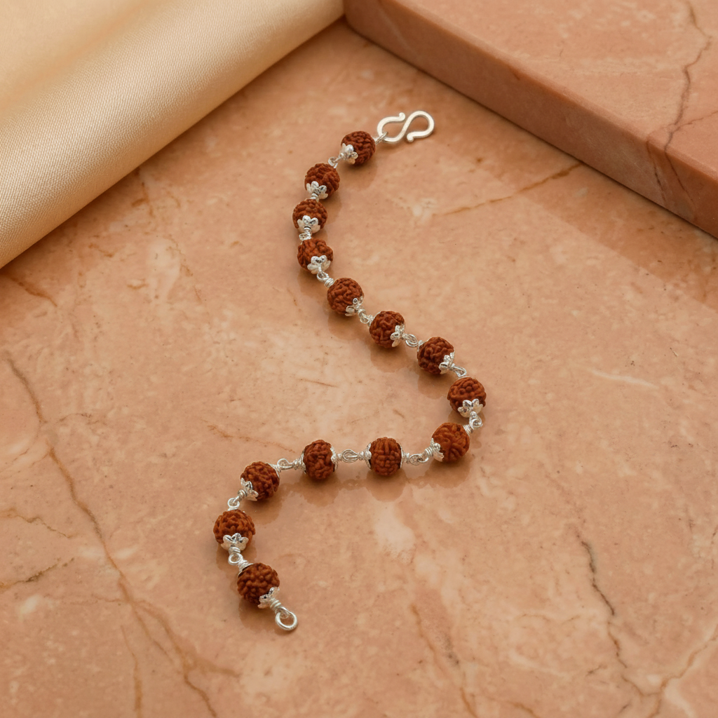 Rudraksha Silver Bracelet for Men and Boys (6.5MM) | Zaviraa