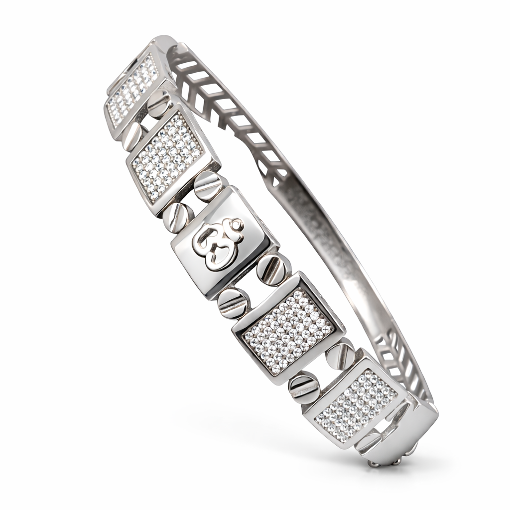 Men's 925 Silver Om CZ Designer Kada Bracelet | Zaviraa