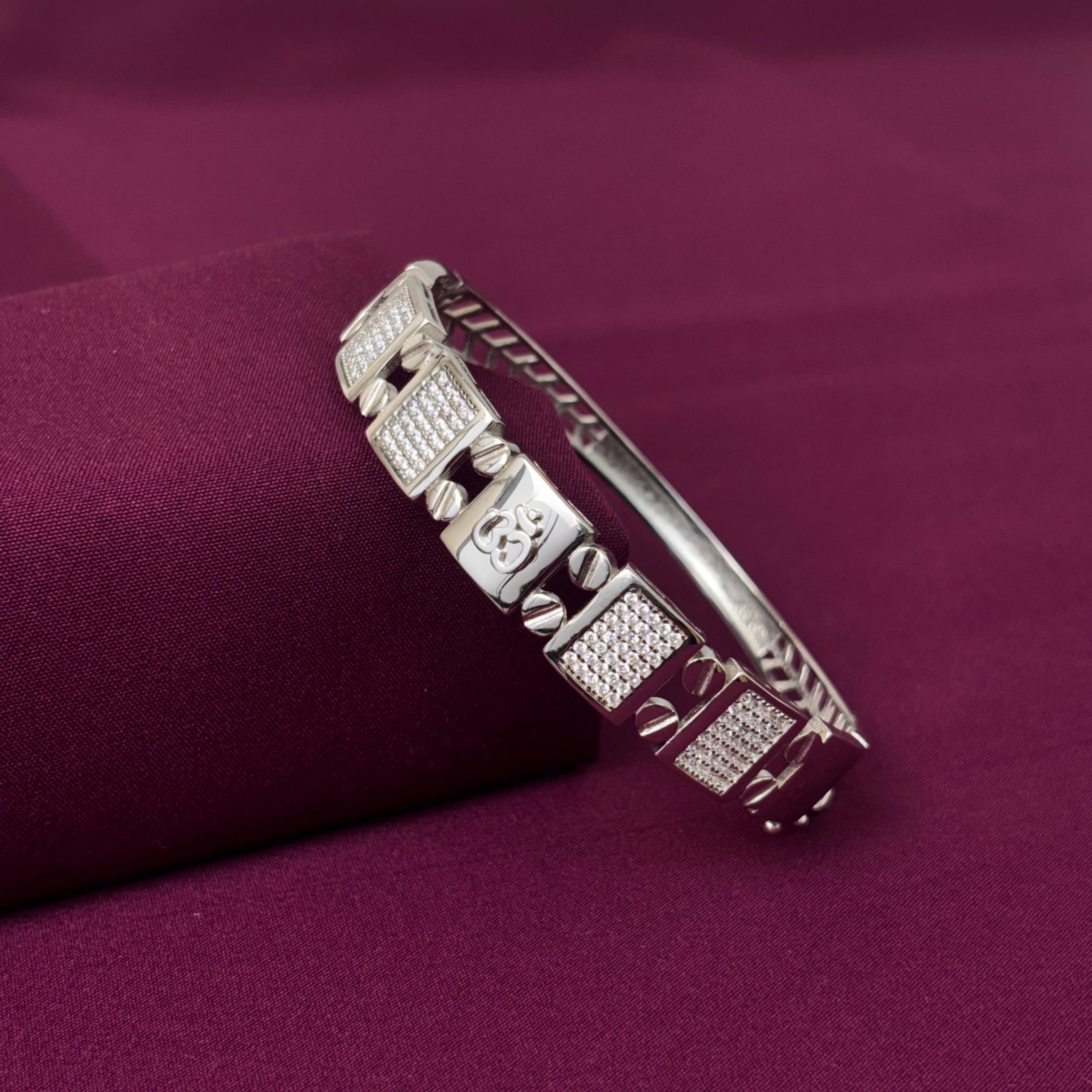 Men's 925 Silver Om CZ Designer Kada Bracelet | Zaviraa