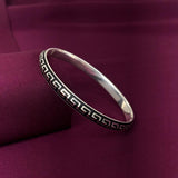 Men’s Silver Greek Pattern Kada with Black Enamel | Designer Bracelet | 925 Sterling Silver