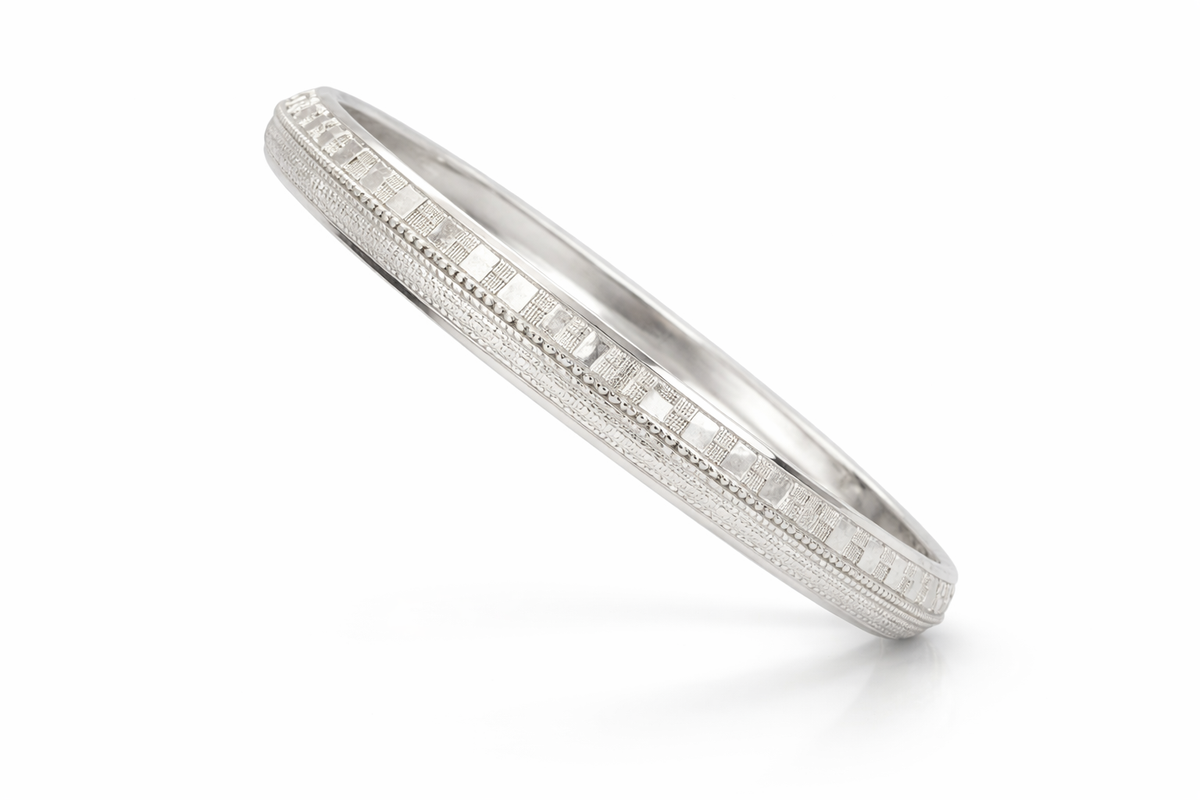 Premium Dual-Texture Silver Checkered Kada for Men | Zaviraa