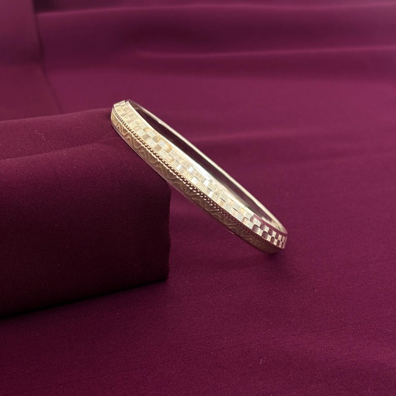 Premium Dual-Texture Silver Checkered Kada for Men | Zaviraa