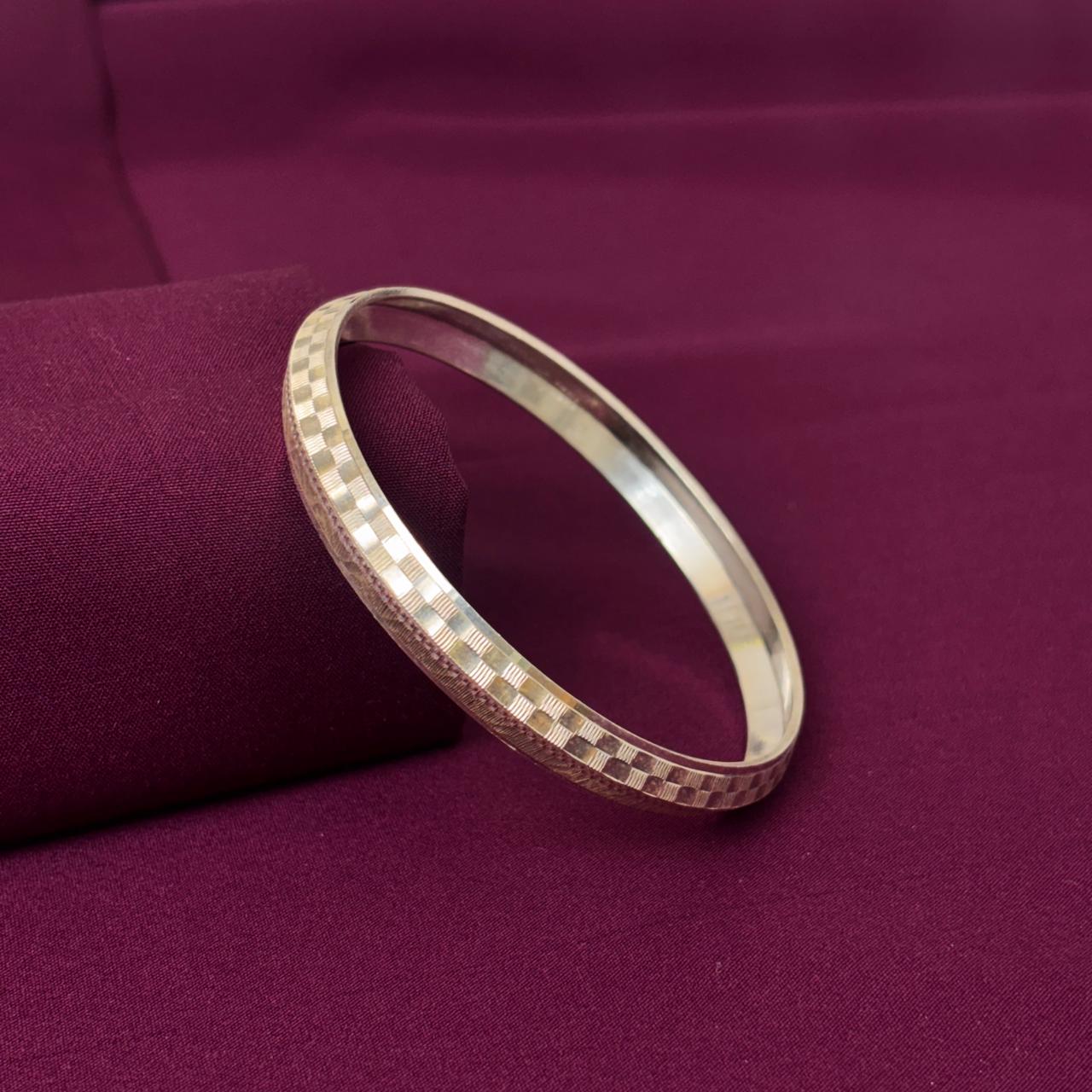 Premium Dual-Texture Silver Checkered Kada for Men | Zaviraa